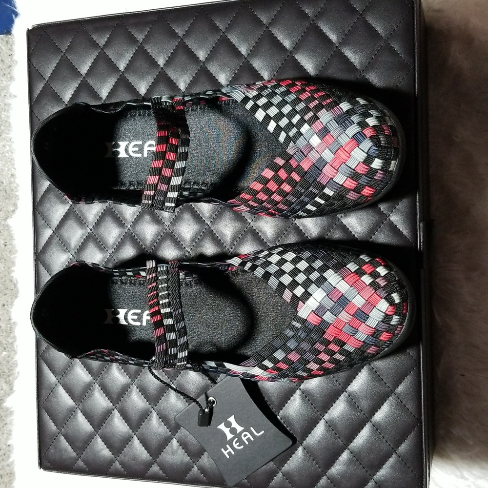 Heal woven stretch flats, Size 8 , Black/Red/Grey/Multi